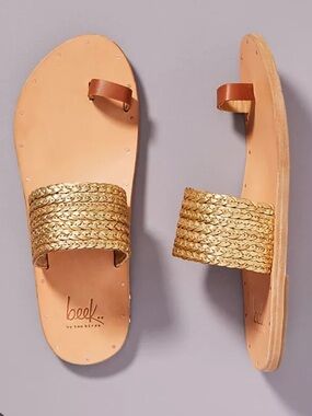 beek Dove Braid Toe Ring Sandals, Gold/Natural, 8